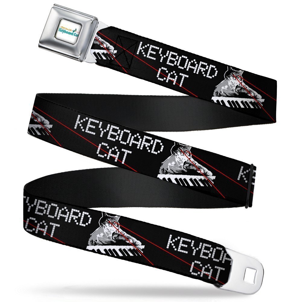 2933 Seatbelt Belt KEYBOARD CAT w/Ray Eyes Black/White/Red 1.0" Wide